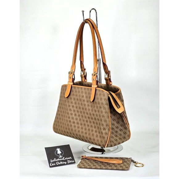 Dooney and Bourke Mocha Signature Monogram Logo Purse Satchel Medium 1701 - Picture 3 of 16
